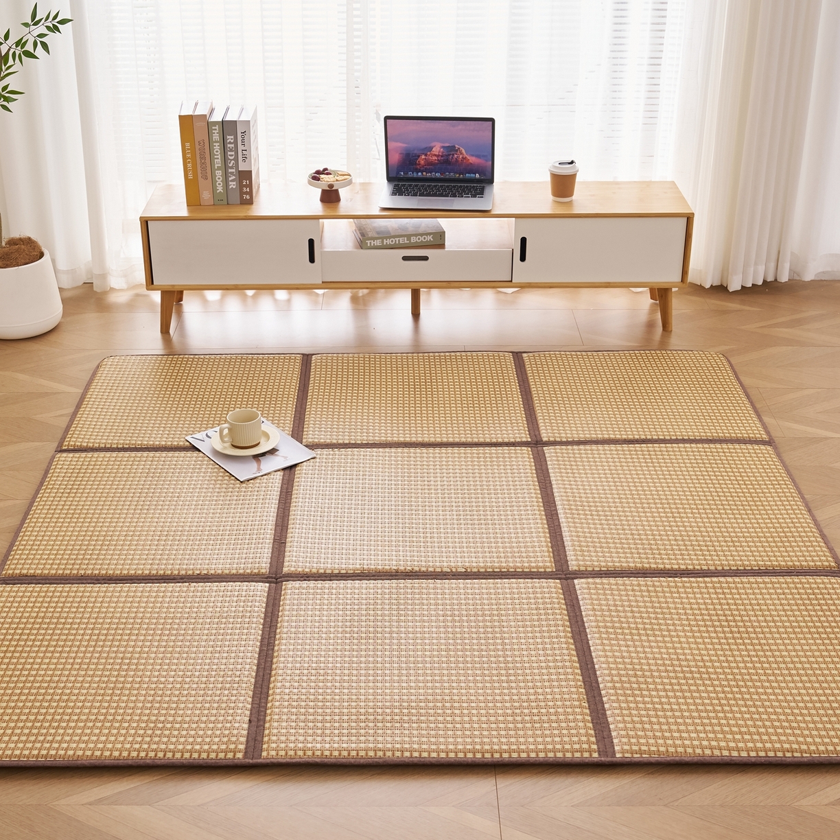 91家纺网 家纺一手货源 找家纺 鹿辉家居（原吉欧力） 2026新款多功能凉感冰藤床垫藤席地垫-九宫格 经典小方格