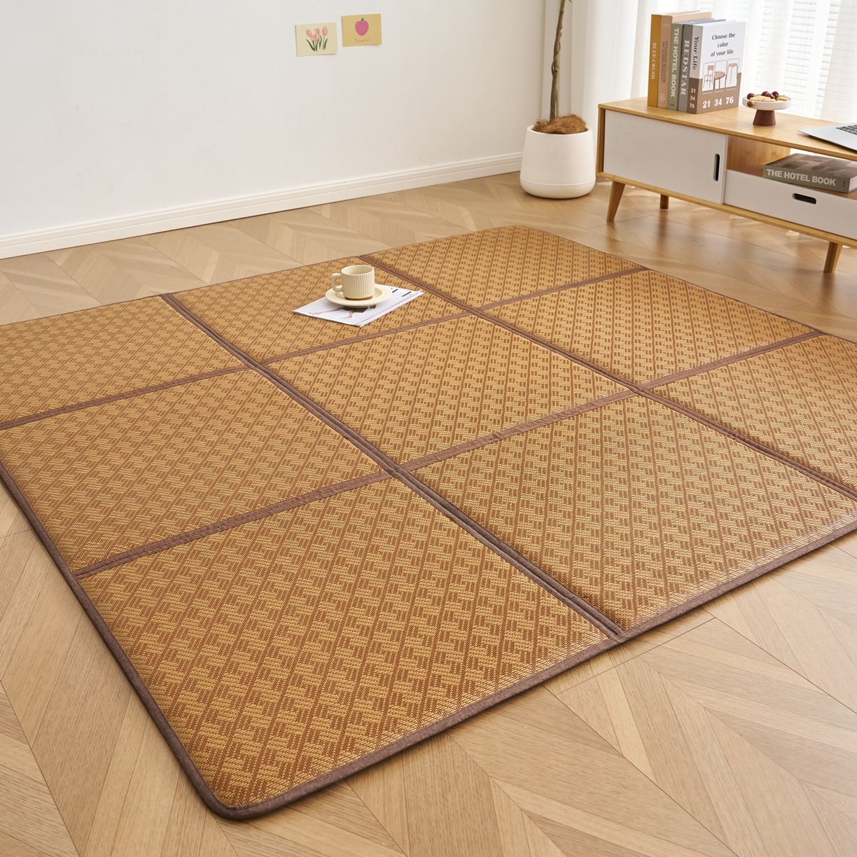 91家纺网 家纺一手货源 找家纺 鹿辉家居（原吉欧力） 2026新款多功能凉感冰藤床垫藤席地垫-九宫格 节节高