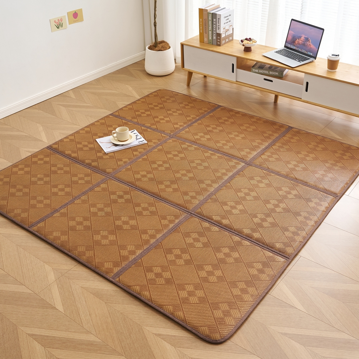 91家纺网 家纺一手货源 找家纺 鹿辉家居（原吉欧力） 2026新款多功能凉感冰藤床垫藤席地垫-九宫格 九宫格