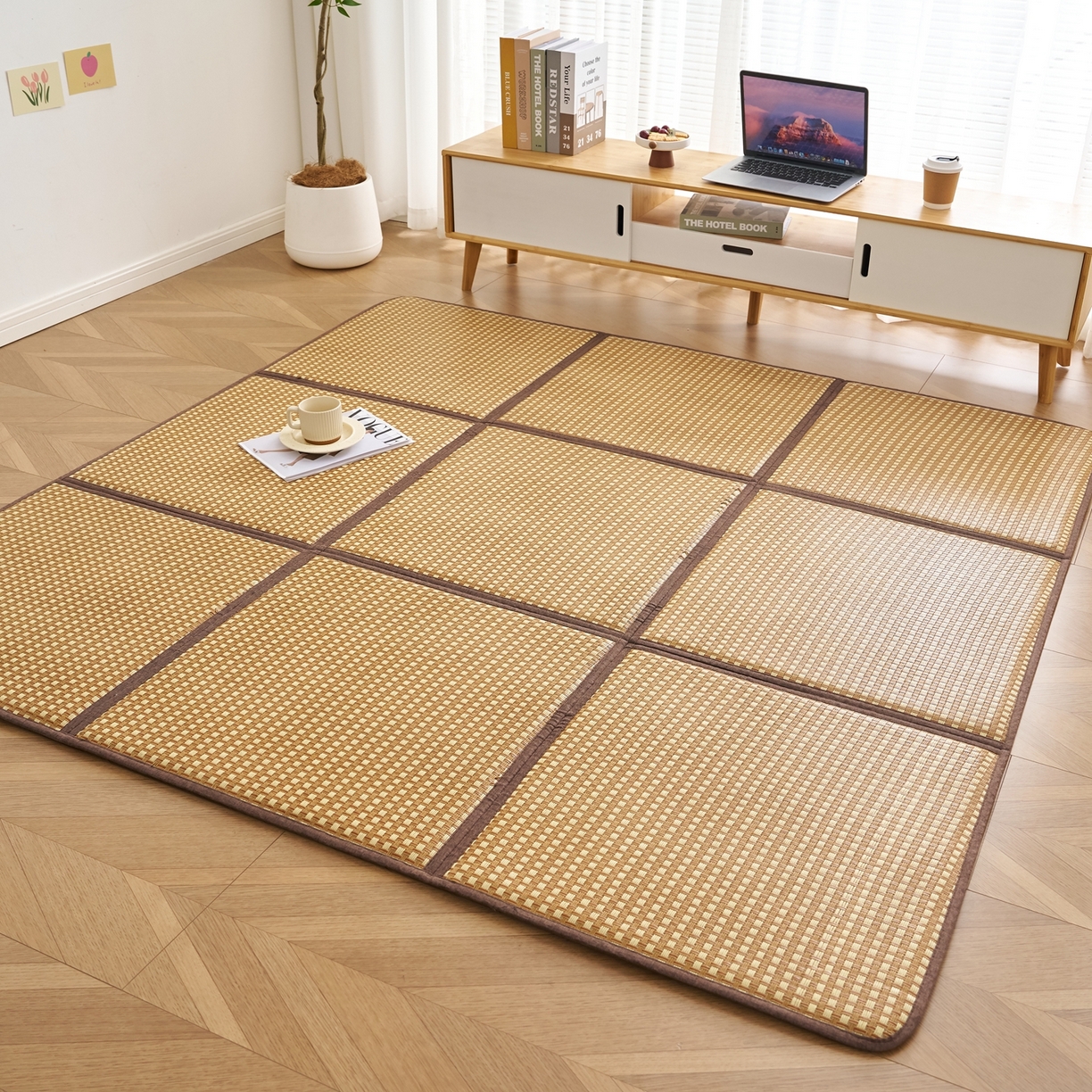 鹿辉家居（原吉欧力） 2026新款多功能凉感冰藤床垫藤席地垫-九宫格 经典小方格