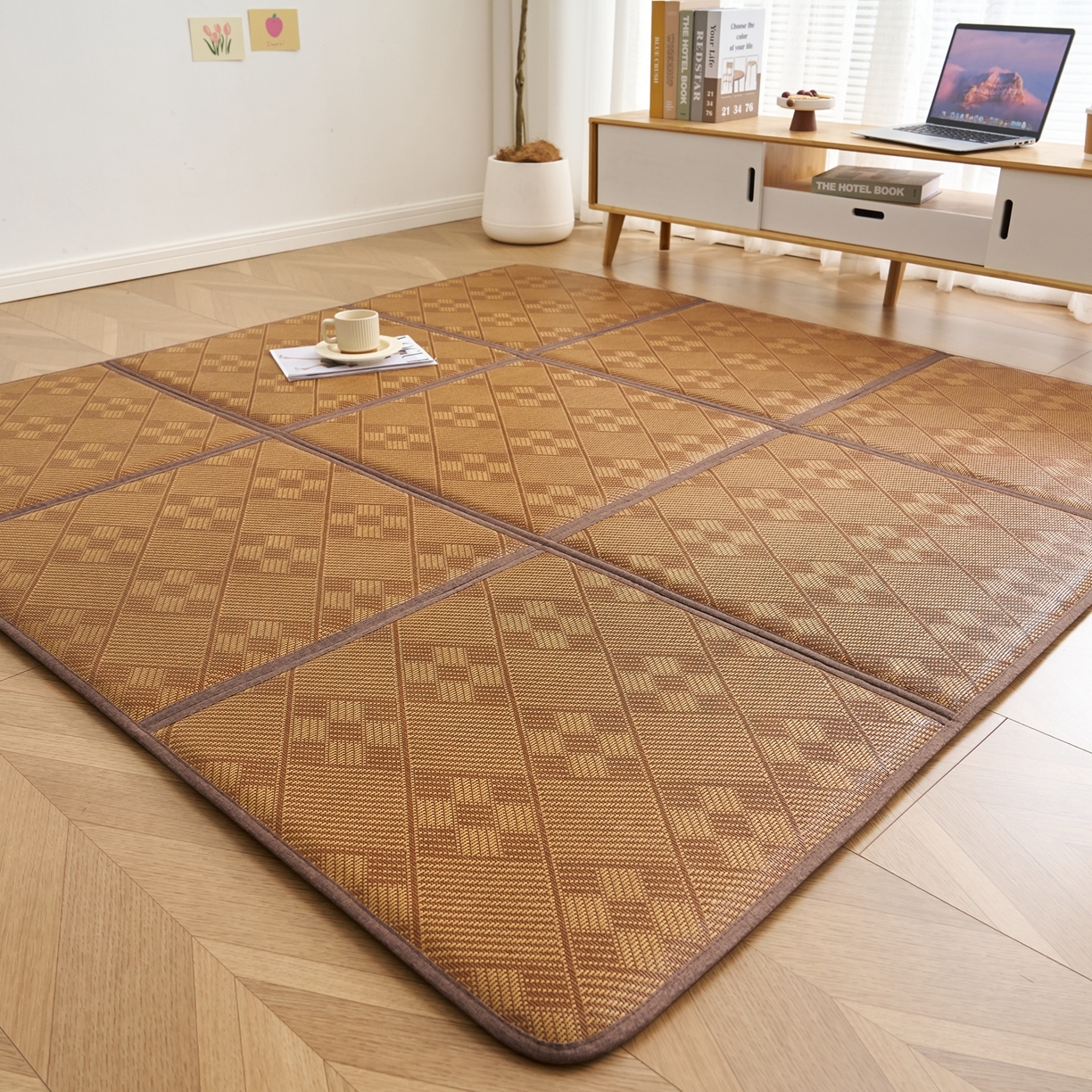 91家纺网 家纺一手货源 找家纺 鹿辉家居（原吉欧力） 2026新款多功能凉感冰藤床垫藤席地垫-九宫格 九宫格