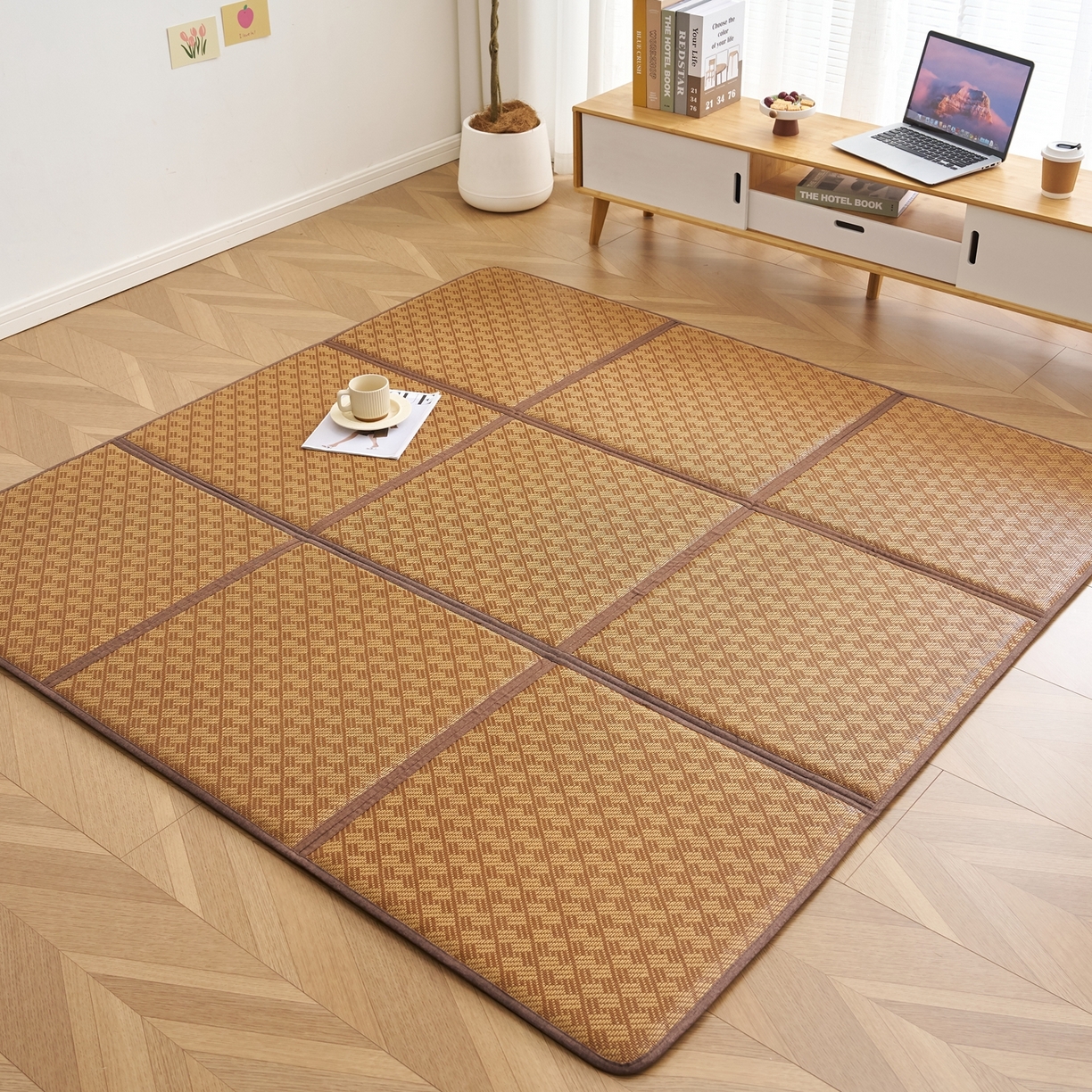 鹿辉家居（原吉欧力） 2026新款多功能凉感冰藤床垫藤席地垫-九宫格 节节高