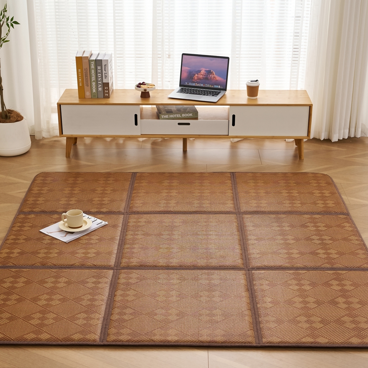 91家纺网 家纺一手货源 找家纺 鹿辉家居（原吉欧力） 2026新款多功能凉感冰藤床垫藤席地垫-九宫格 九宫格