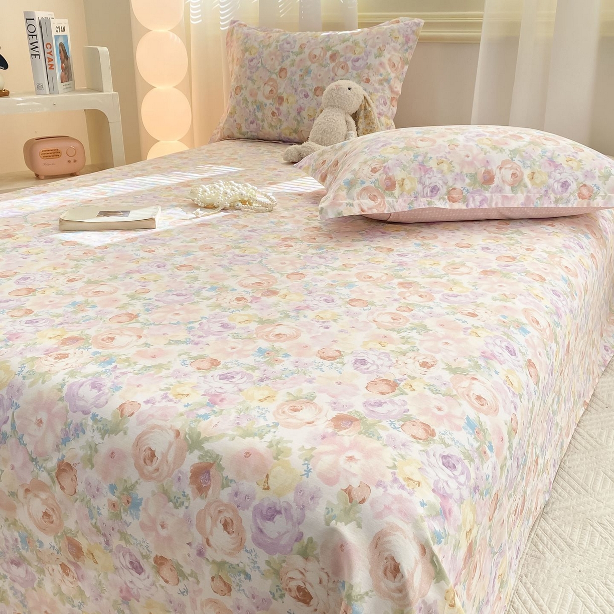 91家纺网 家纺一手货源 找家纺 女子家纺 2026新款全棉印花小清新系列-单床单 悦下花影