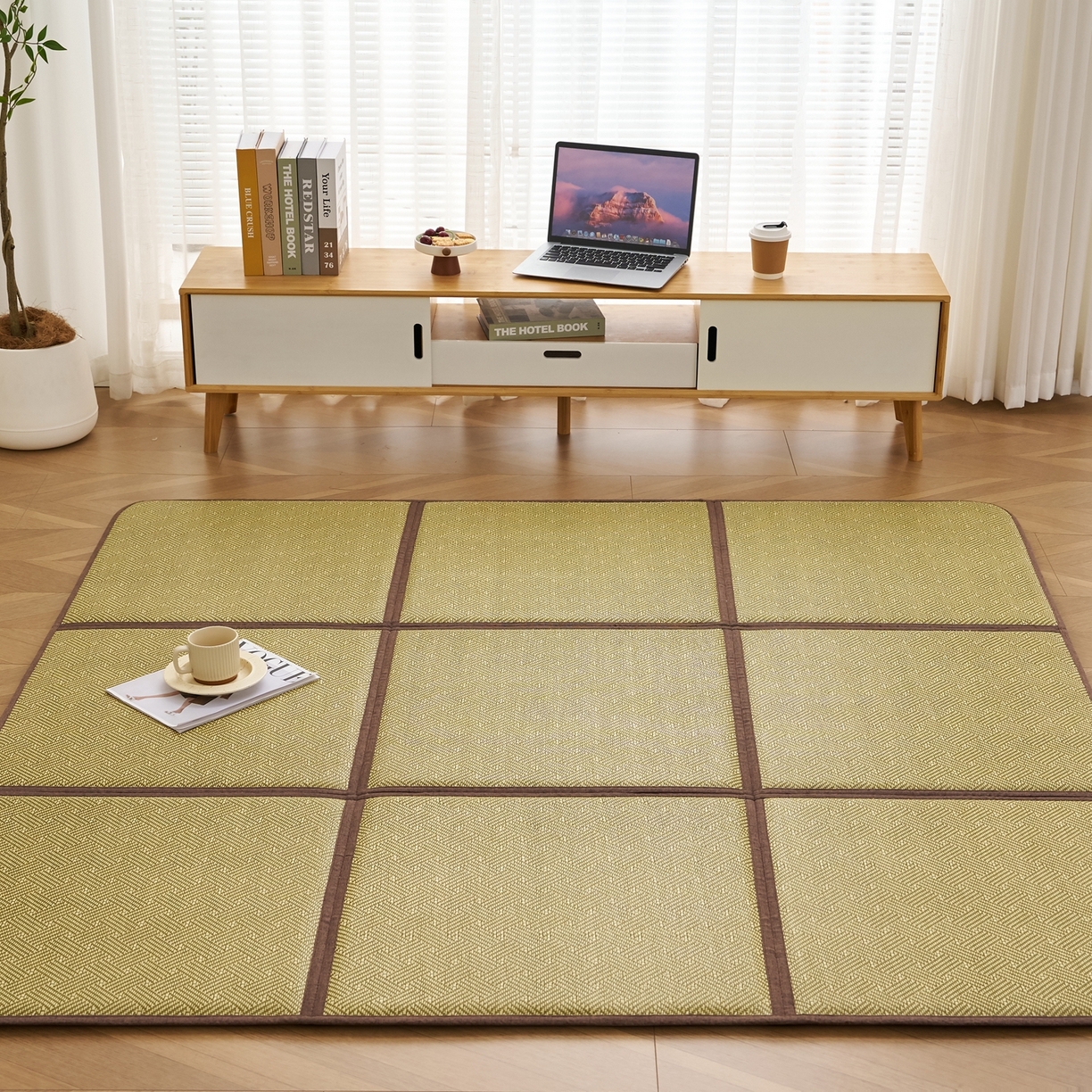 91家纺网 家纺一手货源 找家纺 鹿辉家居（原吉欧力） 2026新款多功能凉感冰藤床垫藤席地垫-九宫格 饼干花绿