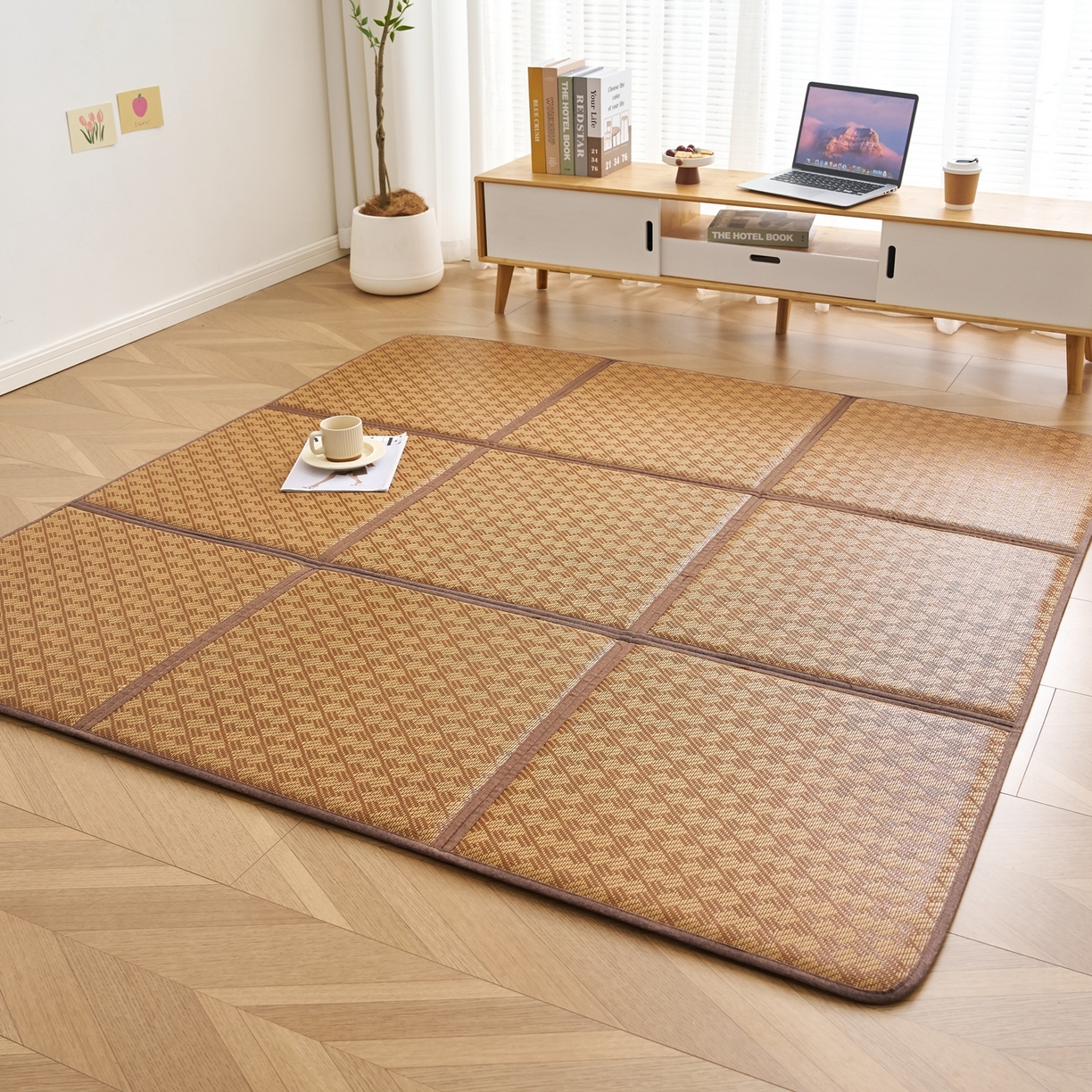 91家纺网 家纺一手货源 找家纺 鹿辉家居（原吉欧力） 2026新款多功能凉感冰藤床垫藤席地垫-九宫格 节节高