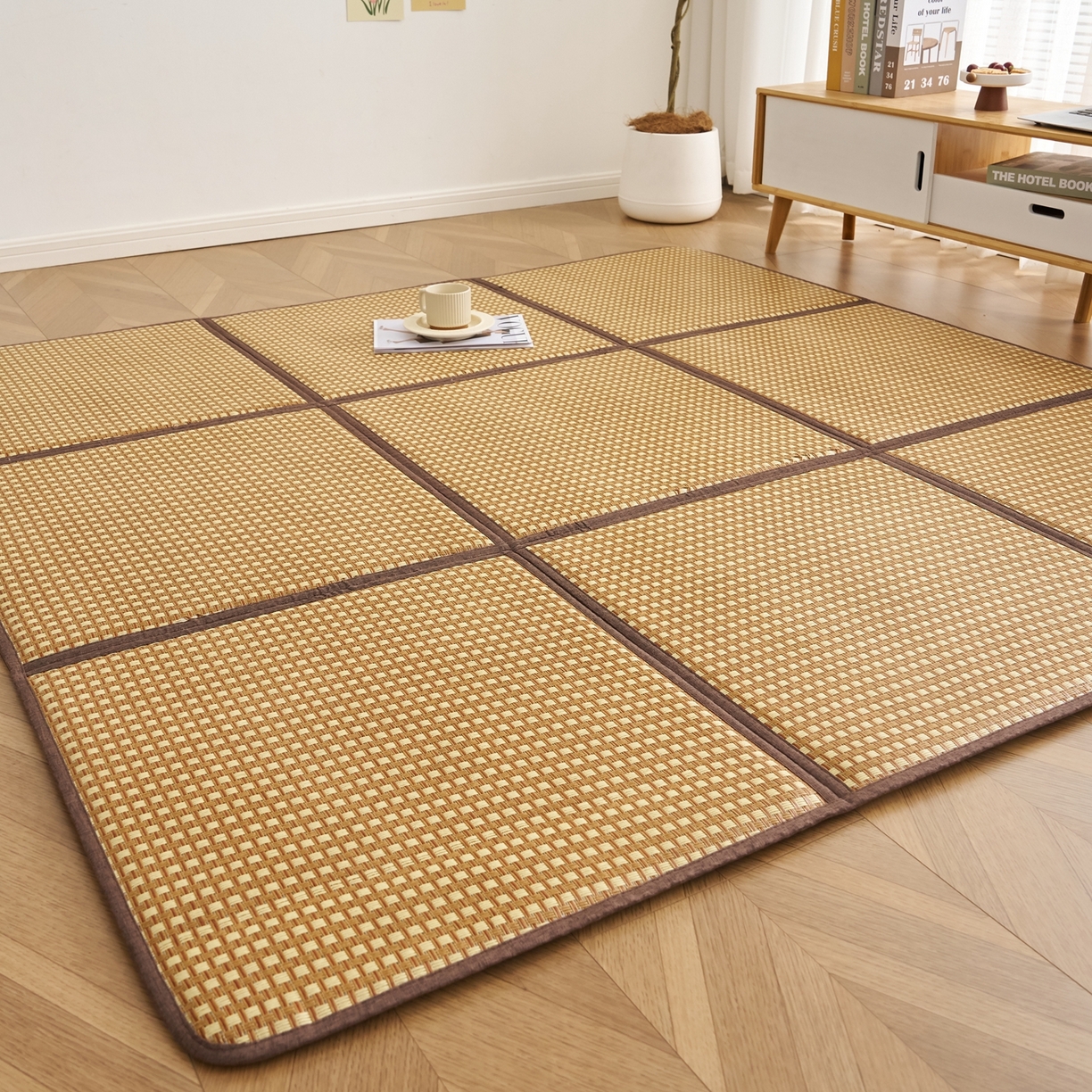 91家纺网 家纺一手货源 找家纺 鹿辉家居（原吉欧力） 2026新款多功能凉感冰藤床垫藤席地垫-九宫格 经典小方格