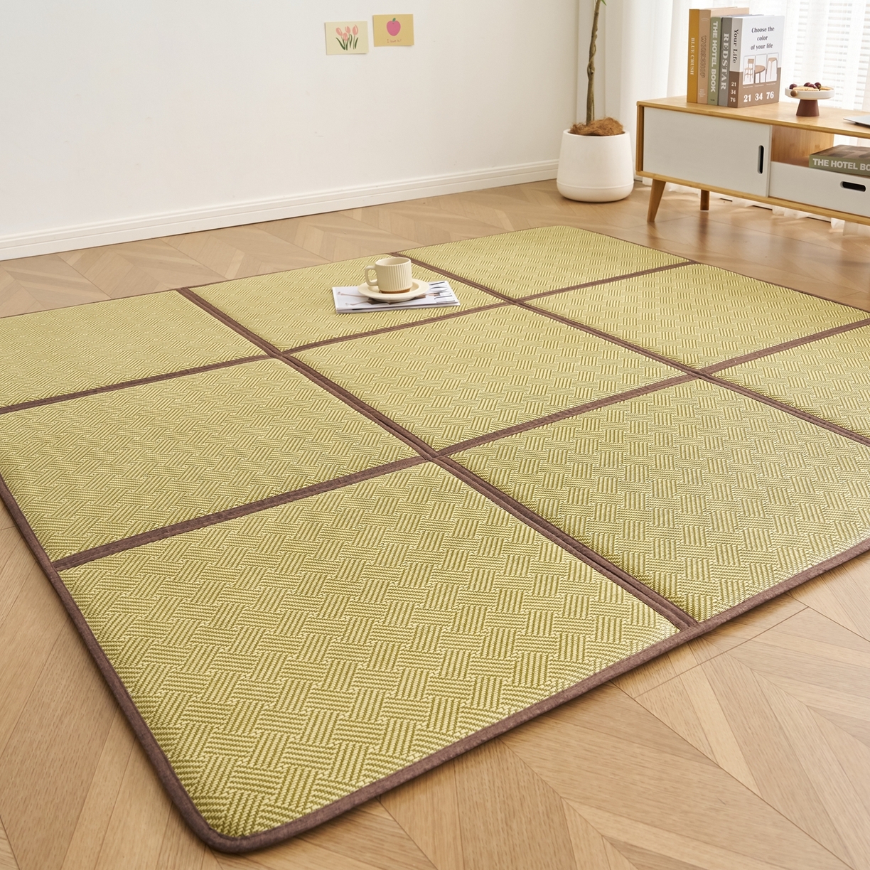 91家纺网 家纺一手货源 找家纺 鹿辉家居（原吉欧力） 2026新款多功能凉感冰藤床垫藤席地垫-九宫格 饼干花绿