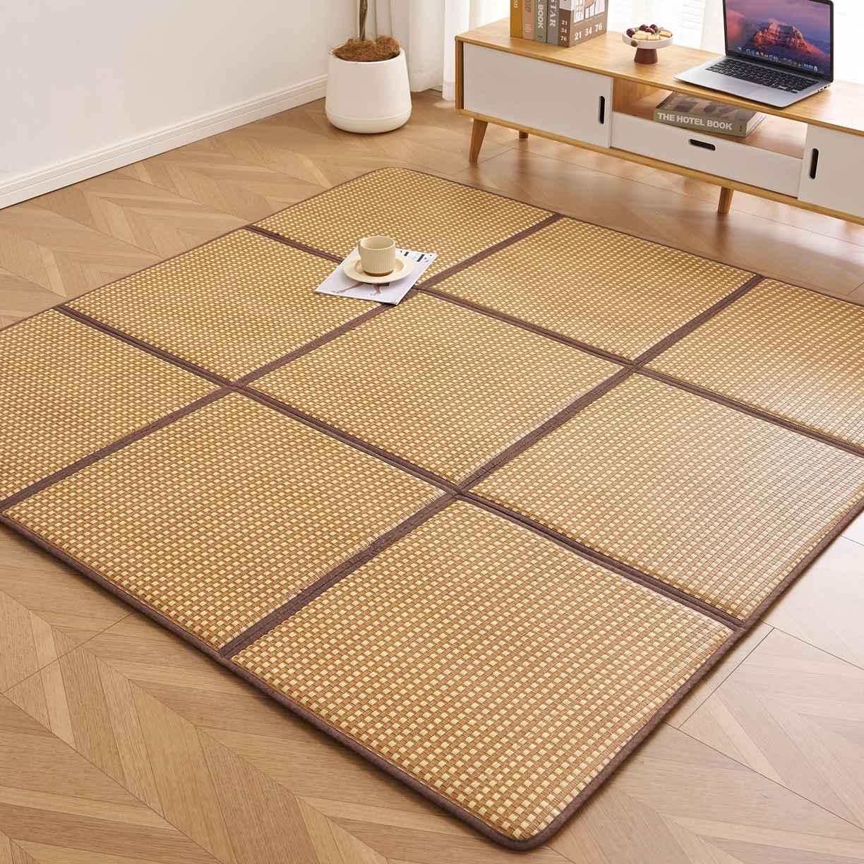 91家纺网 家纺一手货源 找家纺 鹿辉家居（原吉欧力） 2026新款多功能凉感冰藤床垫藤席地垫-九宫格 经典小方格