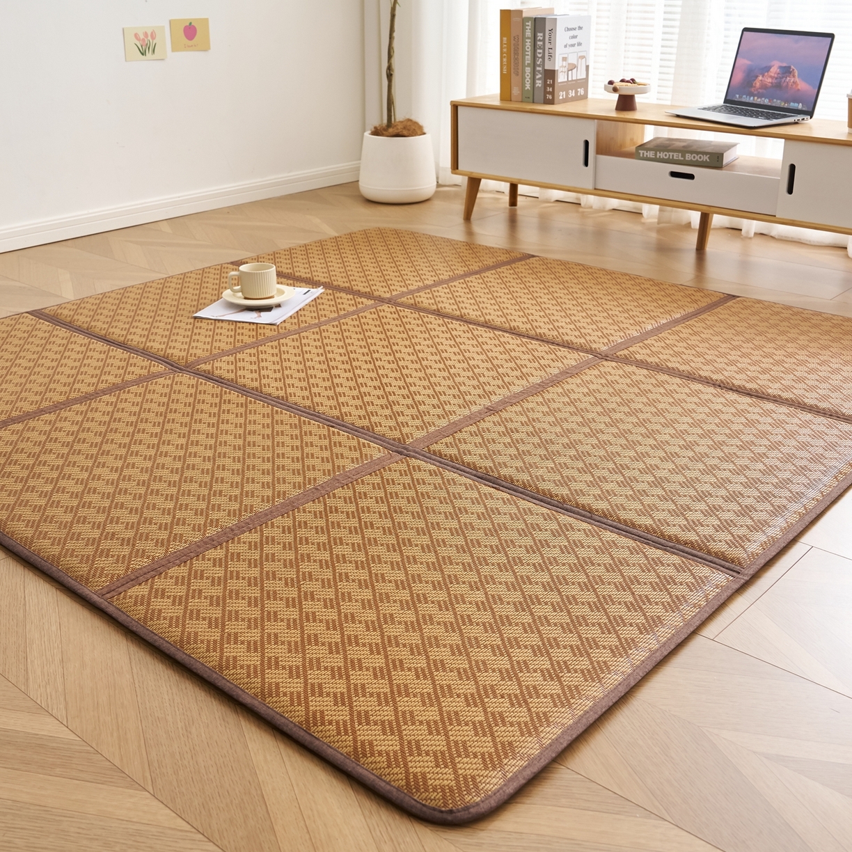 91家纺网 家纺一手货源 找家纺 鹿辉家居（原吉欧力） 2026新款多功能凉感冰藤床垫藤席地垫-九宫格 节节高