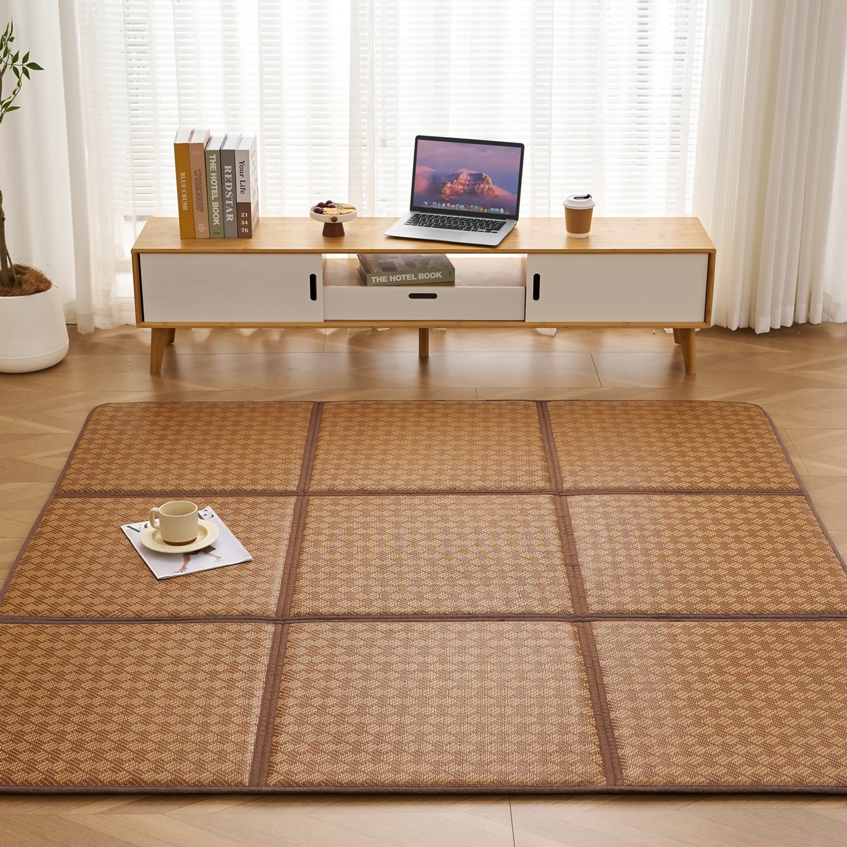 91家纺网 家纺一手货源 找家纺 鹿辉家居（原吉欧力） 2026新款多功能凉感冰藤床垫藤席地垫-九宫格 节节高