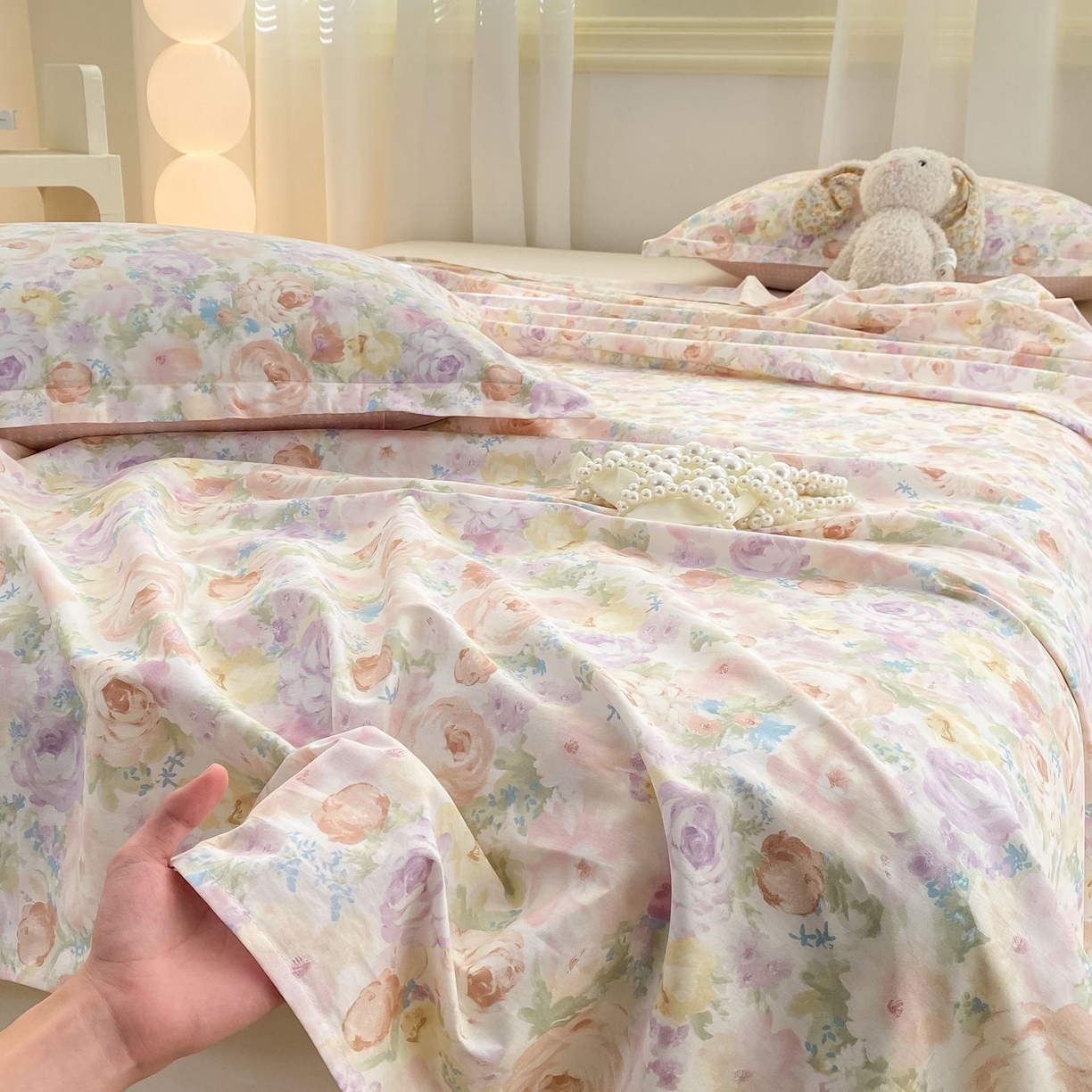 91家纺网 家纺一手货源 找家纺 女子家纺 2026新款全棉印花小清新系列-单床单 悦下花影