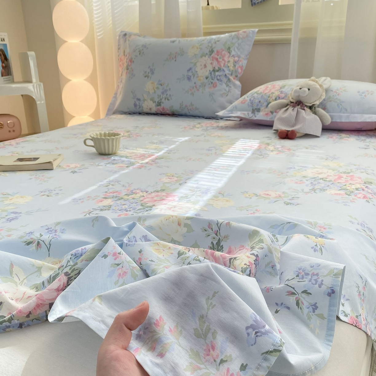 91家纺网 家纺一手货源 找家纺 女子家纺 2026新款全棉印花小清新系列-单床单 栀夏海棠蓝