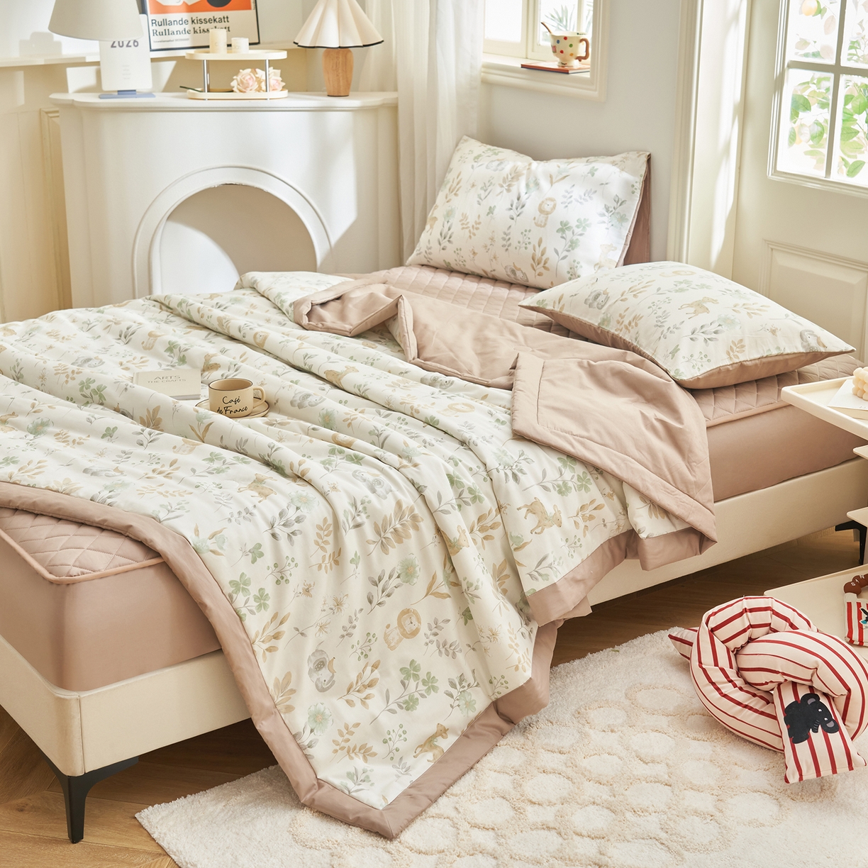 91家纺网 家纺一手货源 找家纺 吾诺家居 吾诺 2026新款 12868全棉印花棉花夏被四件套 全棉夏被四件套新疆棉花被 - 经典系列 林间萌友