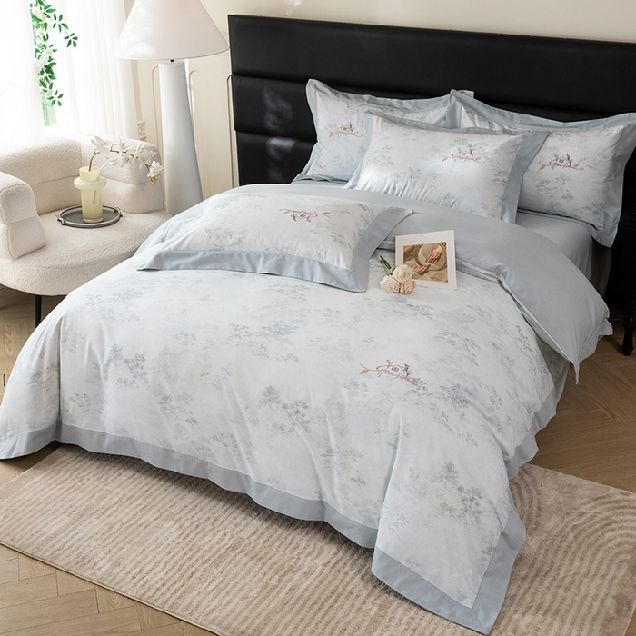 91家纺网 家纺一手货源 找家纺 巧玲珑 2026新款全棉绣花四件套 蒙蒙花意-灰