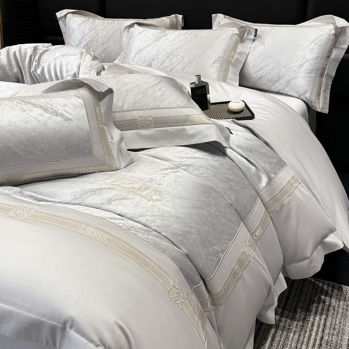 91家纺网 家纺一手货源 找家纺 （总）爱妮菲家纺 2026春夏新品高端A类贡缎提花长绒棉纯棉四件套100全棉提花被套床单床笠高级感床上用品-慕笙