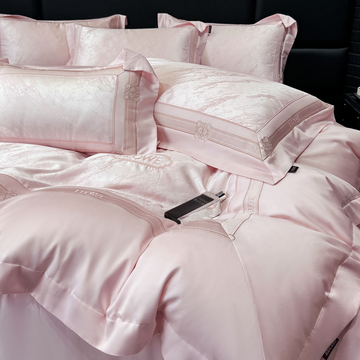 爱妮菲家纺 2026春夏新品高端A类贡缎提花长绒棉纯棉四件套100全棉提花被套床单床笠高级感床上用品-慕笙 慕笙-香蜜粉
