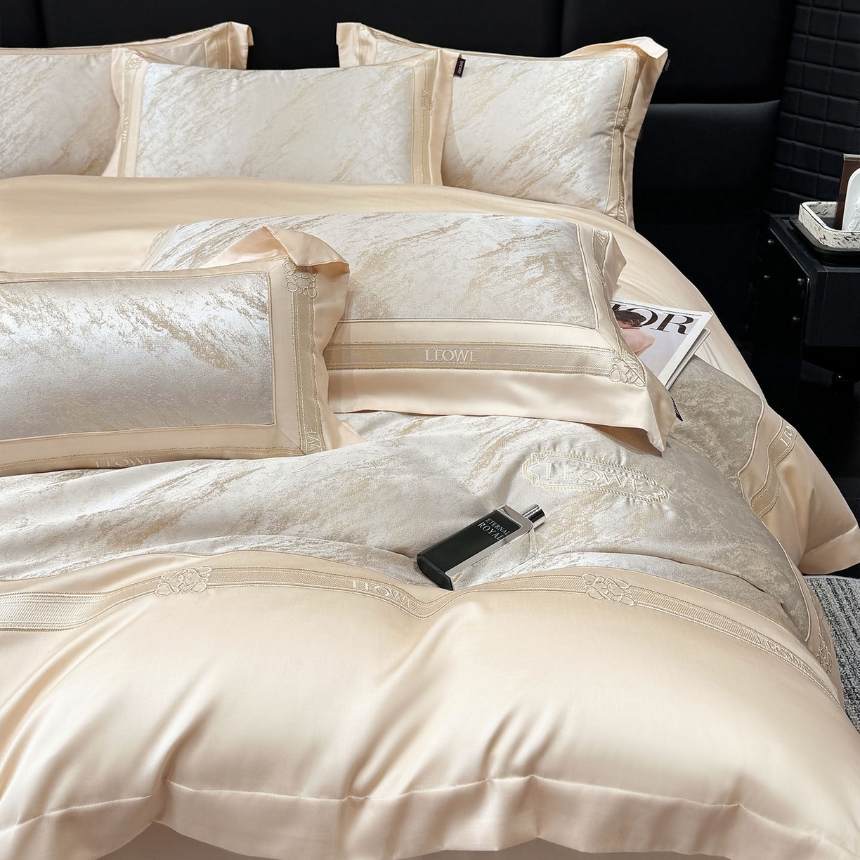 91家纺网 家纺一手货源 找家纺 爱妮菲家纺 2026春夏新品高端A类贡缎提花长绒棉纯棉四件套100全棉提花被套床单床笠高级感床上用品-慕笙 慕笙-疏影金