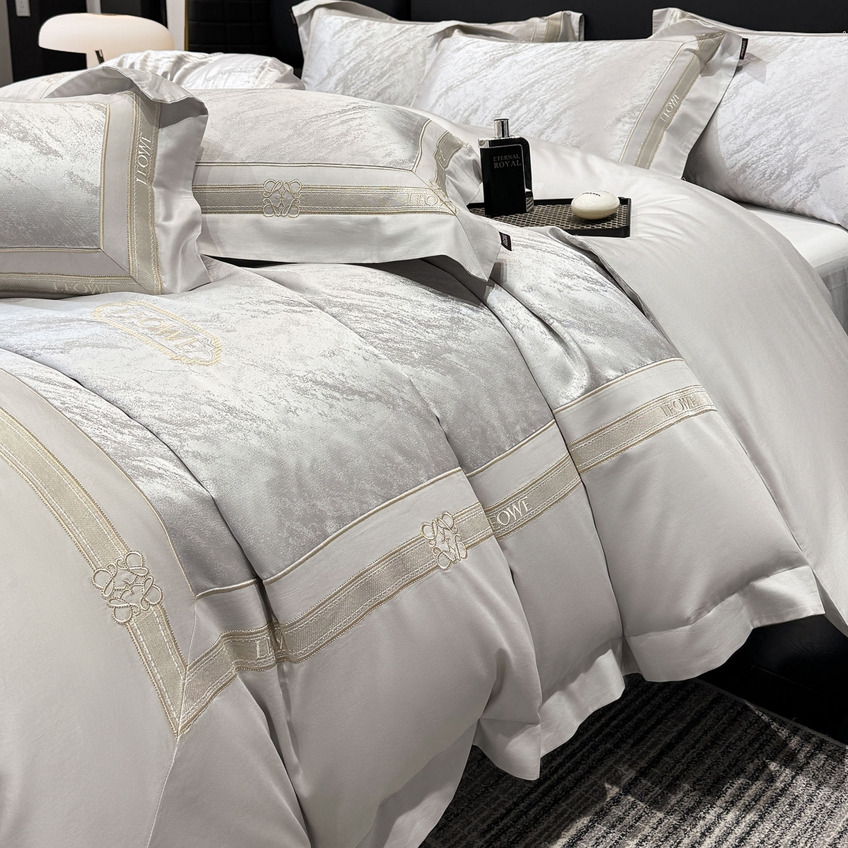 91家纺网 家纺一手货源 找家纺 （总）爱妮菲家纺 2026春夏新品高端A类贡缎提花长绒棉纯棉四件套100全棉提花被套床单床笠高级感床上用品-慕笙