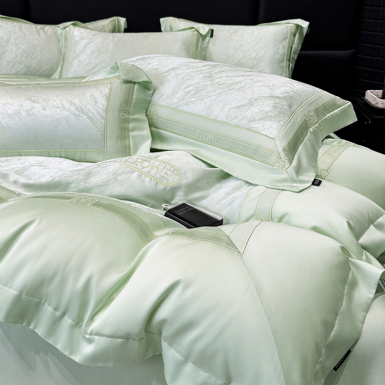 爱妮菲家纺 2026春夏新品高端A类贡缎提花长绒棉纯棉四件套100全棉提花被套床单床笠高级感床上用品-慕笙 慕笙-浅松绿