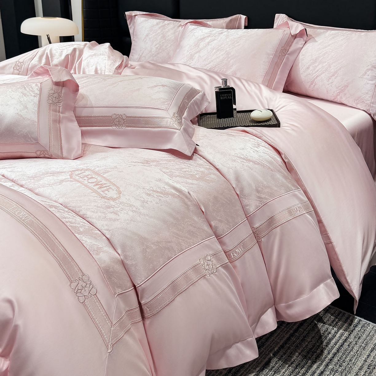 乔利卡沃 2026春夏新品高端A类贡缎提花长绒棉纯棉四件套100全棉提花被套床单床笠高级感床上用品-慕笙 慕笙-香蜜粉