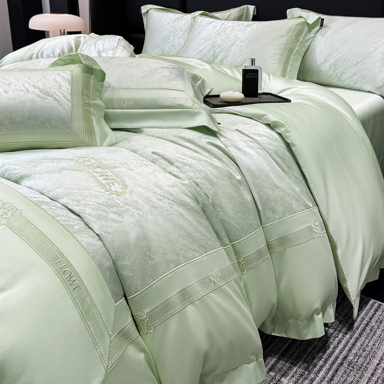 乔利卡沃 2026春夏新品高端A类贡缎提花长绒棉纯棉四件套100全棉提花被套床单床笠高级感床上用品-慕笙 慕笙-浅松绿