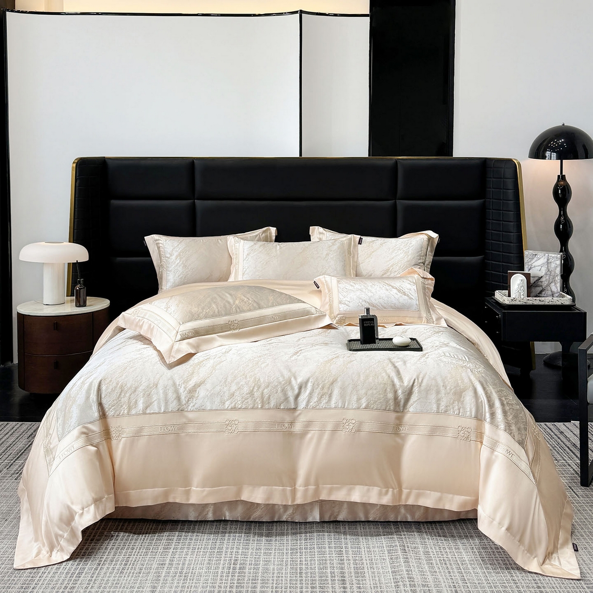 91家纺网 家纺一手货源 找家纺 乔利卡沃 2026春夏新品高端A类贡缎提花长绒棉纯棉四件套100全棉提花被套床单床笠高级感床上用品-慕笙 慕笙-疏影金