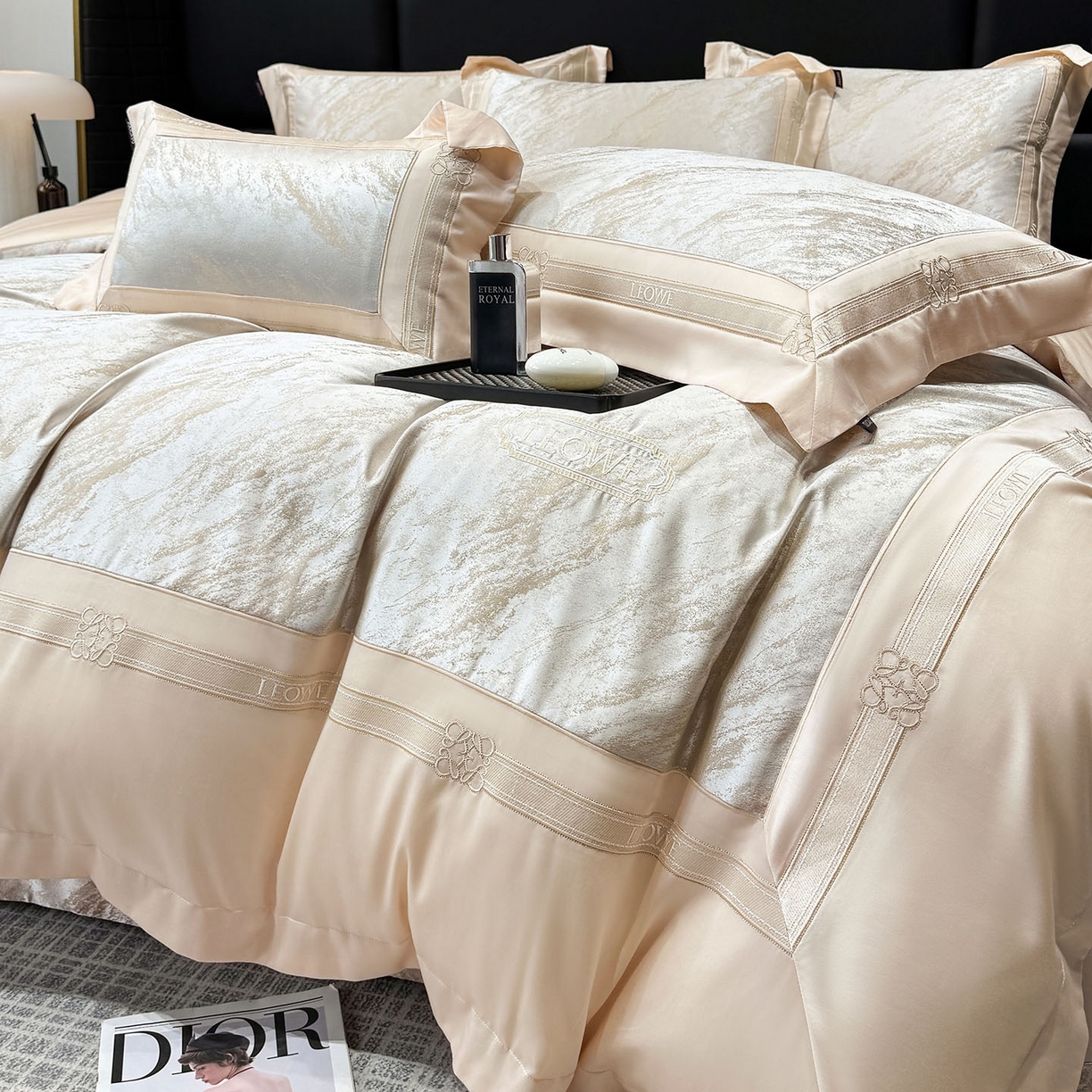 91家纺网 家纺一手货源 找家纺 乔利卡沃 2026春夏新品高端A类贡缎提花长绒棉纯棉四件套100全棉提花被套床单床笠高级感床上用品-慕笙 慕笙-疏影金