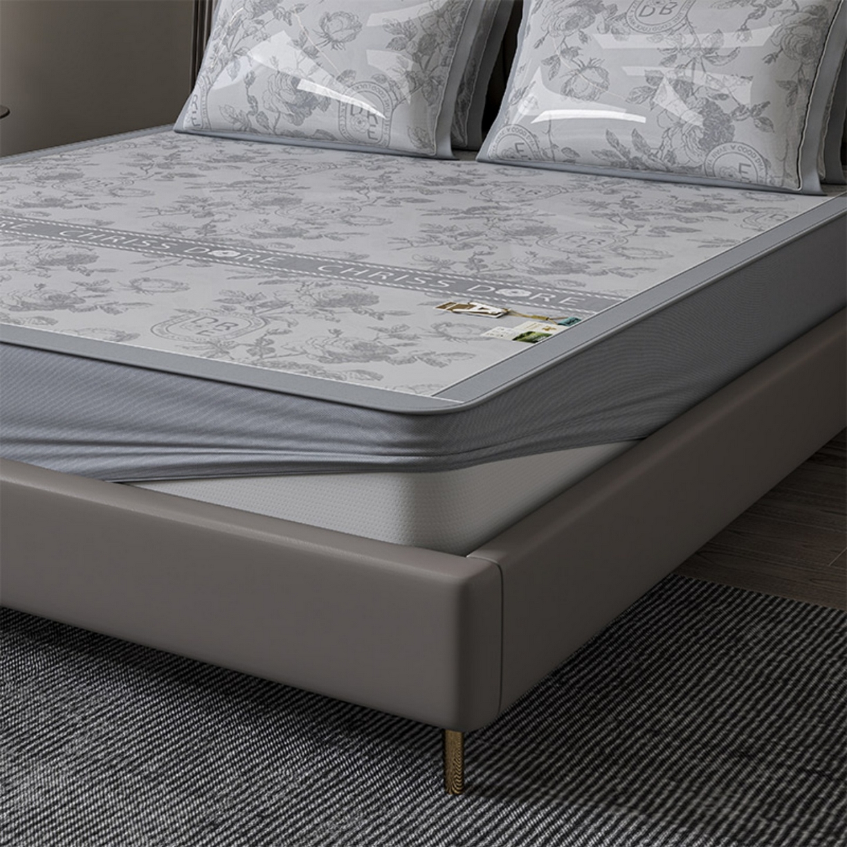 91家纺网 家纺一手货源 找家纺 （总）小牛席业 2026春夏新款【建模风格】双PE高凉感-盛世蔷薇凉感冰丝席（床笠款）