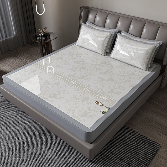 91家纺网 家纺一手货源 找家纺 小牛席业 2026春夏新款【建模风格】双PE高凉感-盛世蔷薇凉感冰丝席（床笠款） 盛世蔷薇-香槟