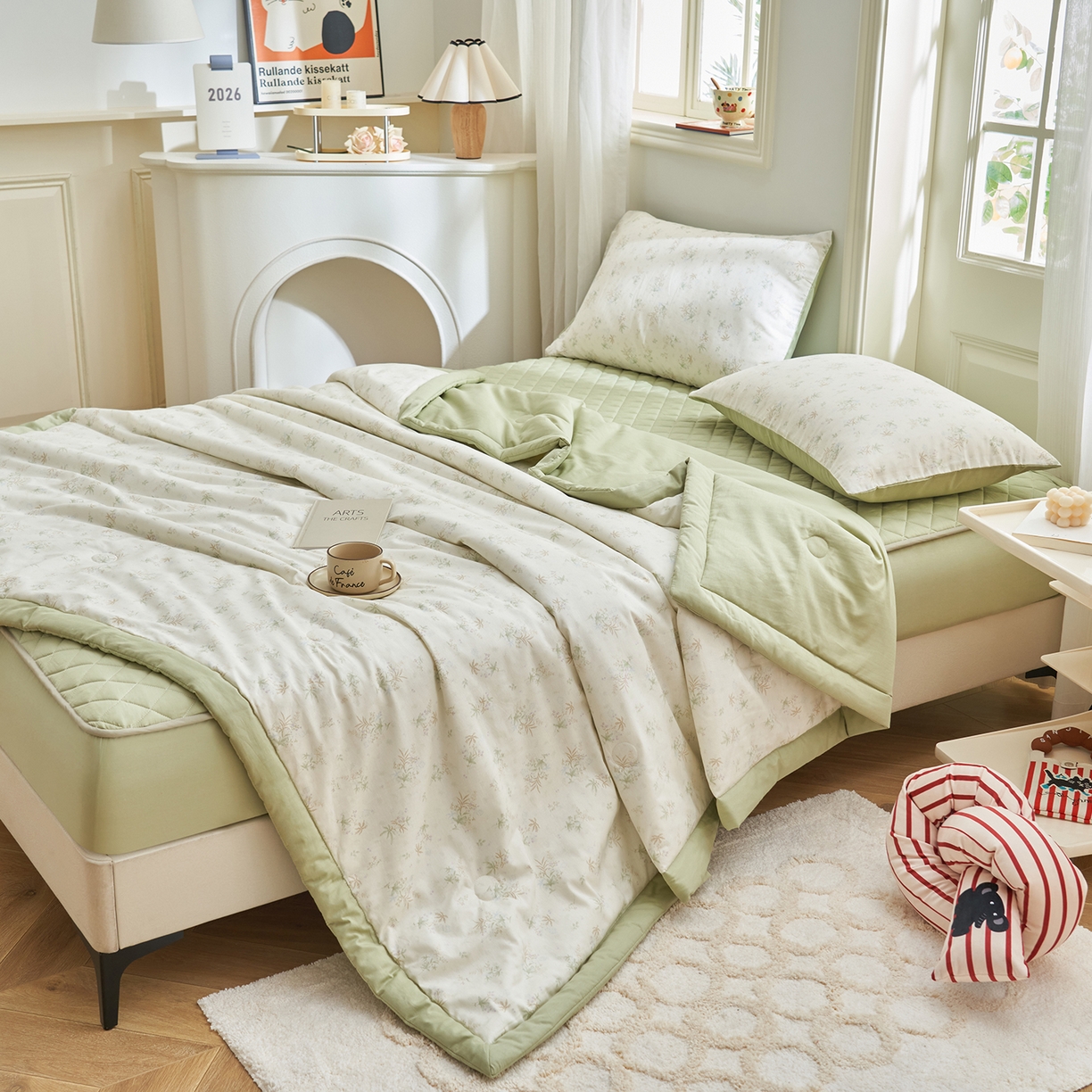 91家纺网 家纺一手货源 找家纺 吾诺家居 吾诺 2026新款 12868全棉印花棉花夏被四件套 全棉夏被四件套新疆棉花被 - 经典系列 浅春织叶