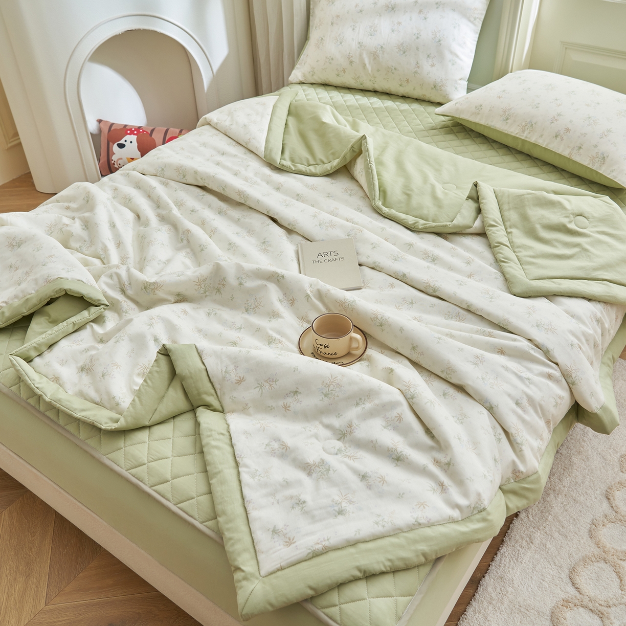 91家纺网 家纺一手货源 找家纺 吾诺家居 吾诺 2026新款 12868全棉印花棉花夏被四件套 全棉夏被四件套新疆棉花被 - 经典系列 浅春织叶