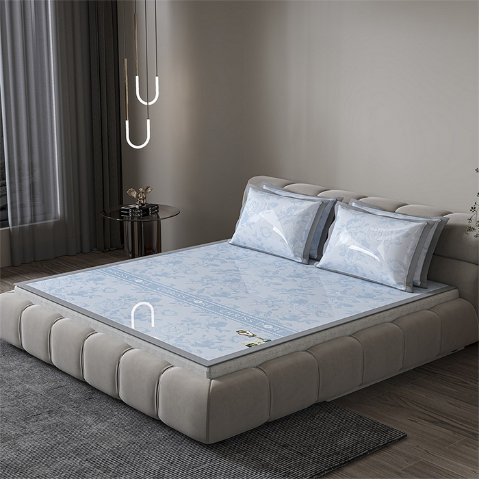 91家纺网 家纺一手货源 找家纺 小牛席业 2026春夏新款【建模风格】双PE高凉感-盛世蔷薇凉感冰丝席 盛世蔷薇-蓝色