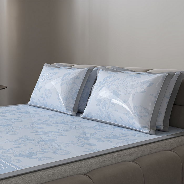 91家纺网 家纺一手货源 找家纺 小牛席业 2026春夏新款【建模风格】双PE高凉感-盛世蔷薇凉感冰丝席 盛世蔷薇-蓝色