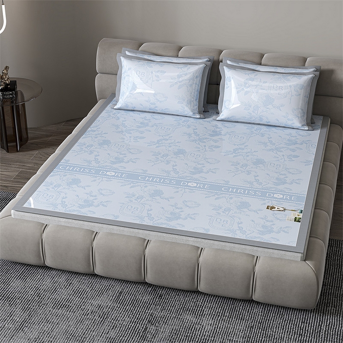 91家纺网 家纺一手货源 找家纺 小牛席业 2026春夏新款【建模风格】双PE高凉感-盛世蔷薇凉感冰丝席 盛世蔷薇-蓝色