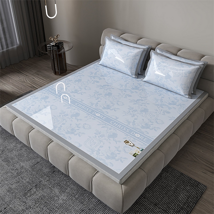 91家纺网 家纺一手货源 找家纺 小牛席业 2026春夏新款【建模风格】双PE高凉感-盛世蔷薇凉感冰丝席 盛世蔷薇-蓝色