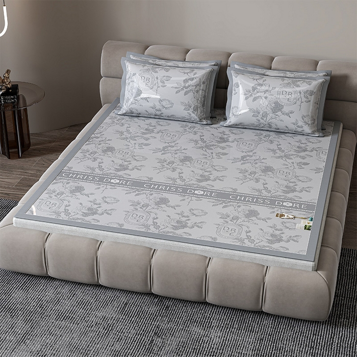 91家纺网 家纺一手货源 找家纺 小牛席业 2026春夏新款【建模风格】双PE高凉感-盛世蔷薇凉感冰丝席 盛世蔷薇-灰色