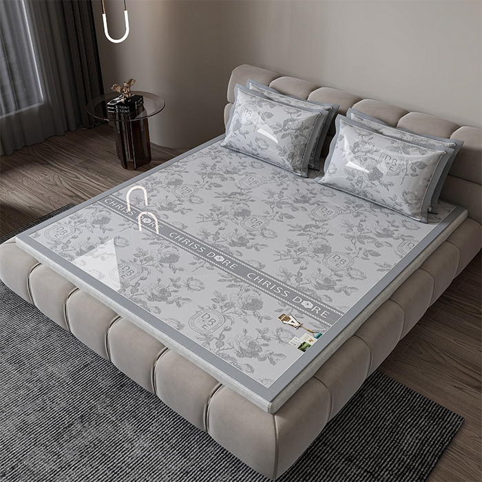 91家纺网 家纺一手货源 找家纺 小牛席业 2026春夏新款【建模风格】双PE高凉感-盛世蔷薇凉感冰丝席 盛世蔷薇-灰色