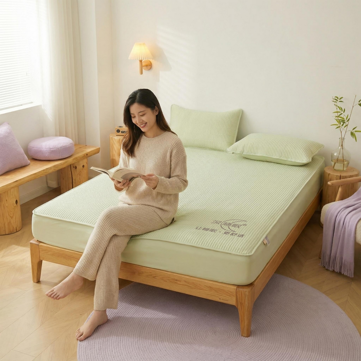 91家纺网 家纺一手货源 找家纺 邵依家纺 2026新款A类亲肤纯棉床笠系列-深睡眠 深睡眠-橄榄绿