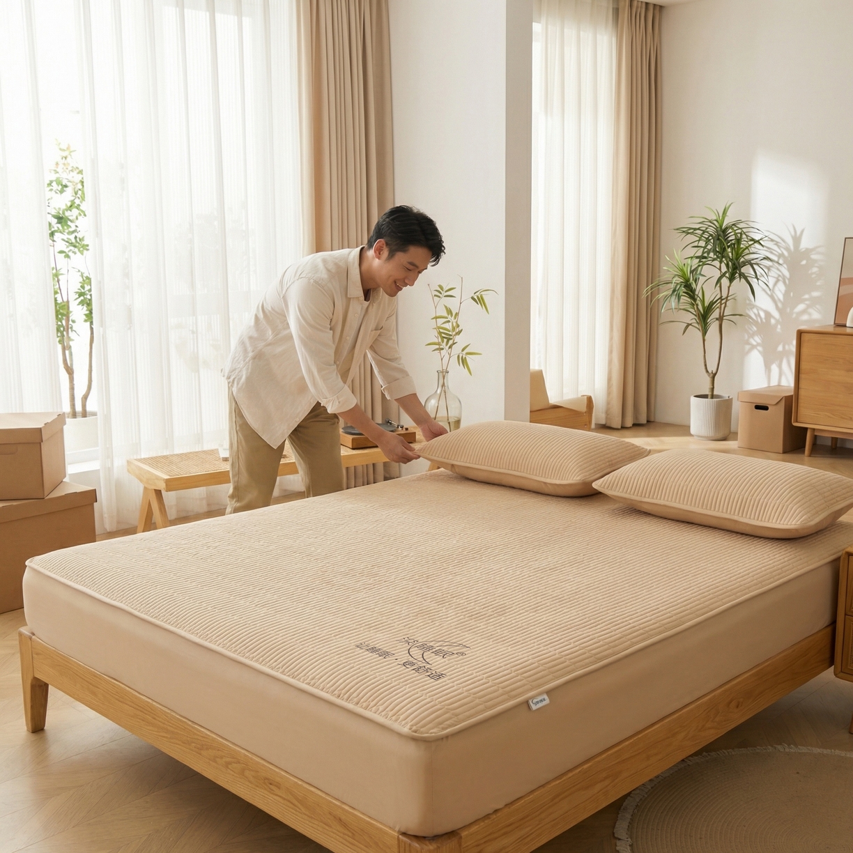 91家纺网 家纺一手货源 找家纺 邵依家纺 2026新款A类亲肤纯棉床笠系列-深睡眠 深睡眠-暖栗卡