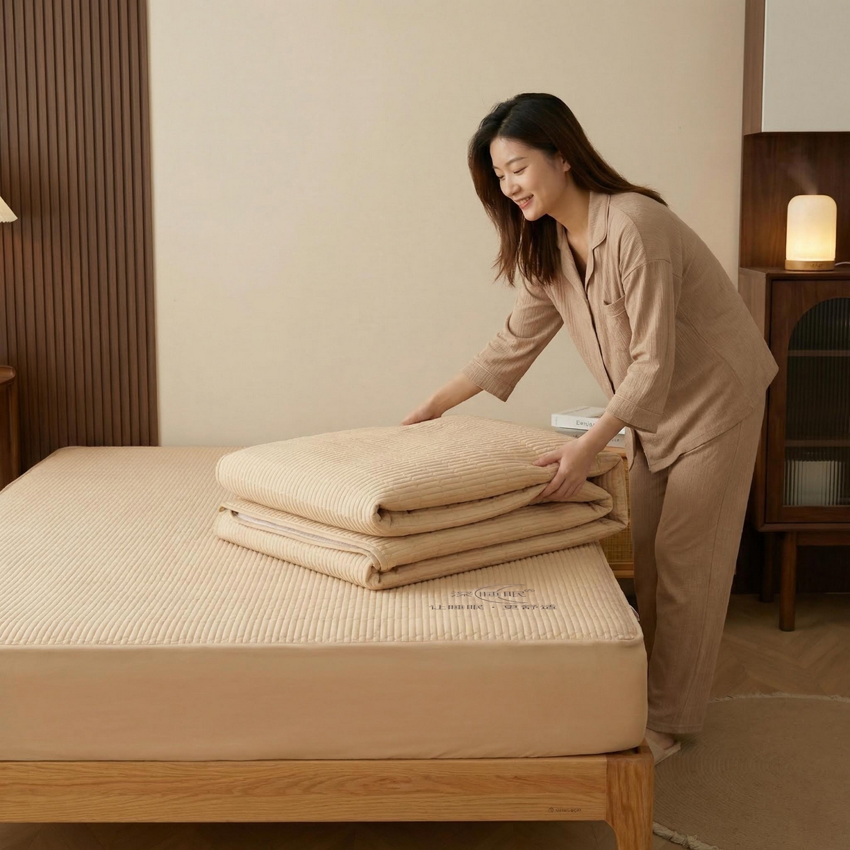 91家纺网 家纺一手货源 找家纺 邵依家纺 2026新款A类亲肤纯棉床笠系列-深睡眠 深睡眠-暖栗卡