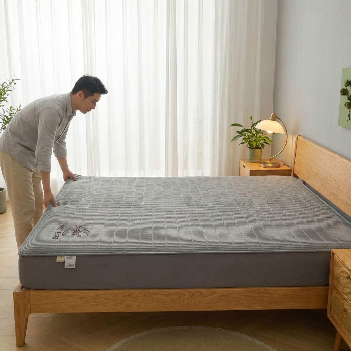 91家纺网 家纺一手货源 找家纺 邵依家纺 2026新款A类亲肤纯棉床笠系列-深睡眠 深睡眠-石墨灰