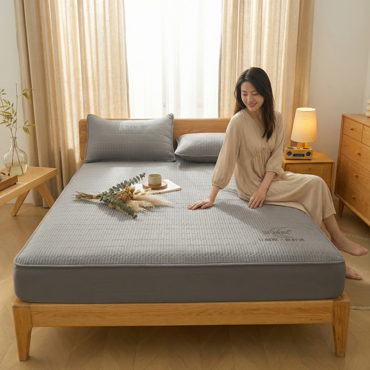 91家纺网 家纺一手货源 找家纺 邵依家纺 2026新款A类亲肤纯棉床笠系列-深睡眠 深睡眠-石墨灰