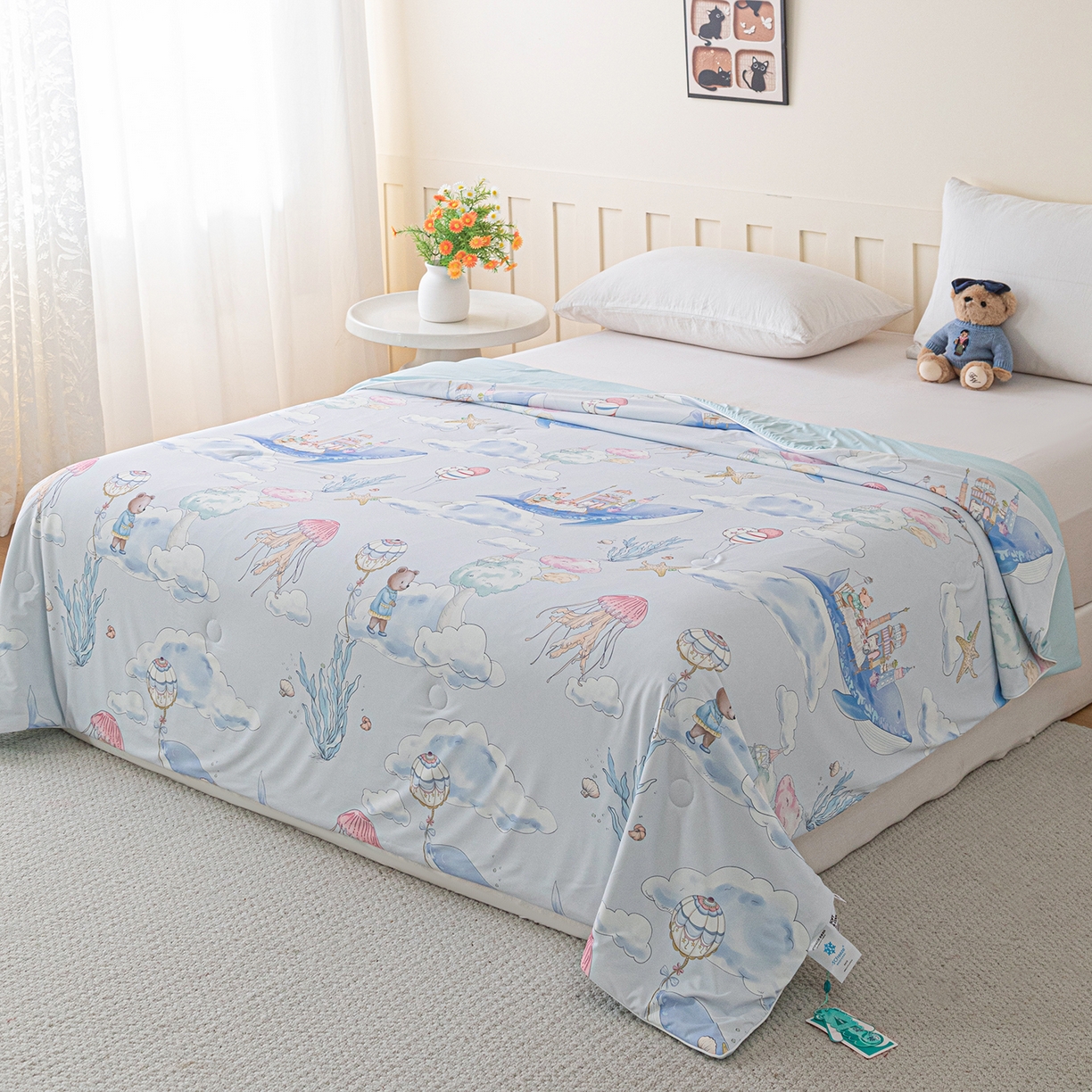 91家纺网 家纺一手货源 找家纺 亿莱鑫 2026新款数码印花凉感丝夏被 海底乐园