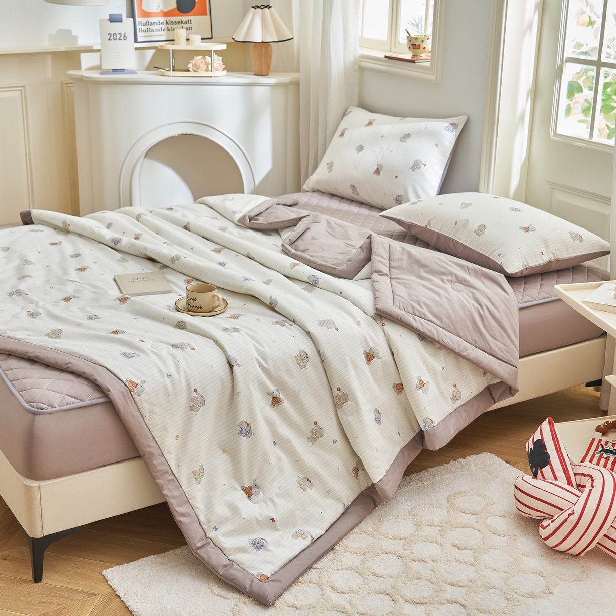 91家纺网 家纺一手货源 找家纺 吾诺家居 吾诺 2026新款 12868全棉印花棉花夏被四件套 全棉夏被四件套新疆棉花被 - 经典系列 小象乐园