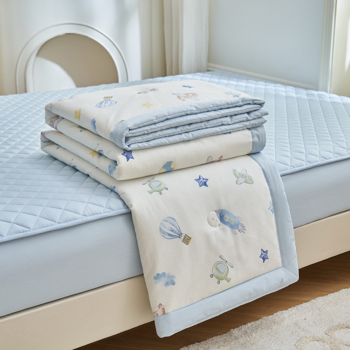 吾诺家居 吾诺 2026新款 12868全棉印花棉花夏被四件套 全棉夏被四件套新疆棉花被 - 经典系列 星梦飞行队