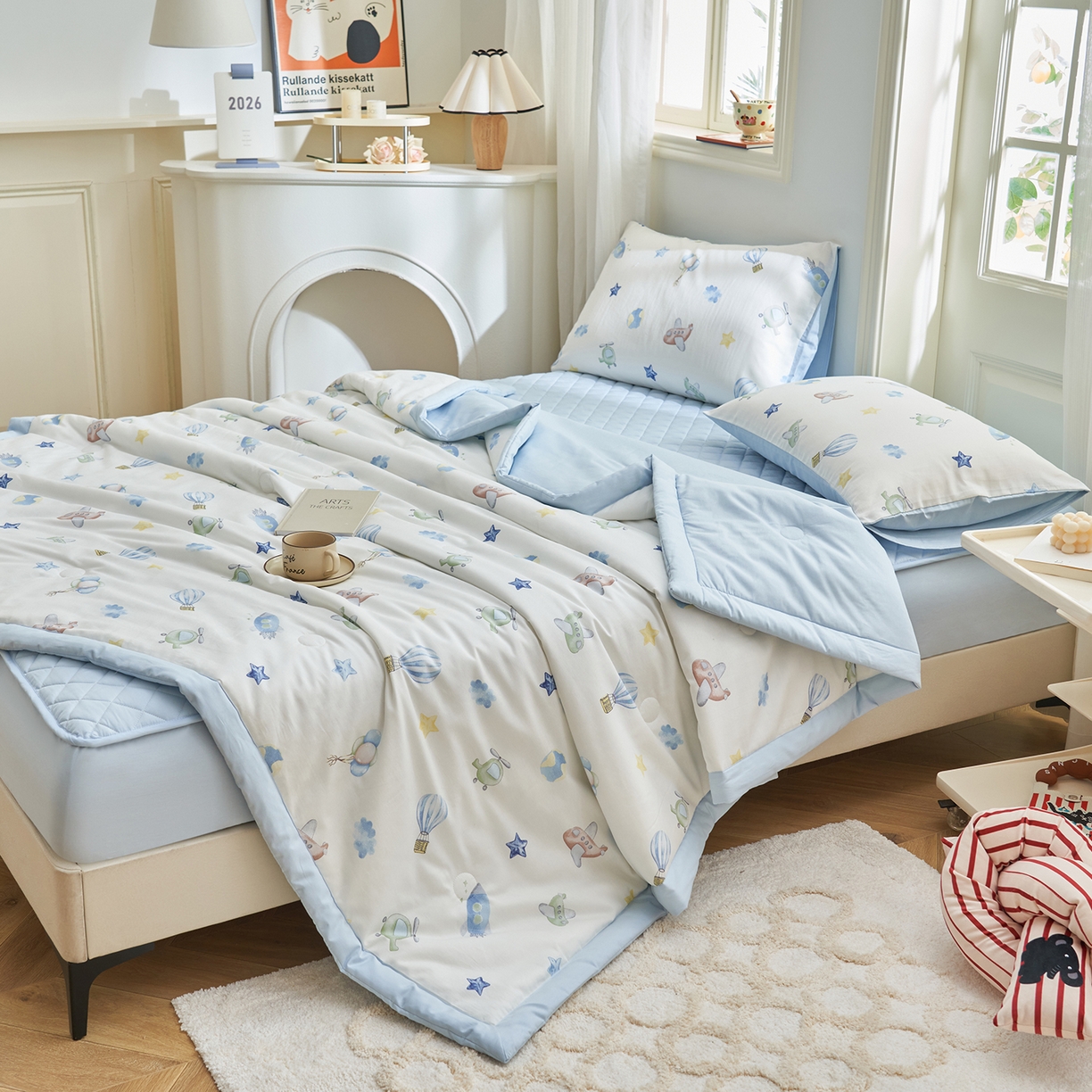 91家纺网 家纺一手货源 找家纺 吾诺家居 吾诺 2026新款 12868全棉印花棉花夏被四件套 全棉夏被四件套新疆棉花被 - 经典系列 星梦飞行队