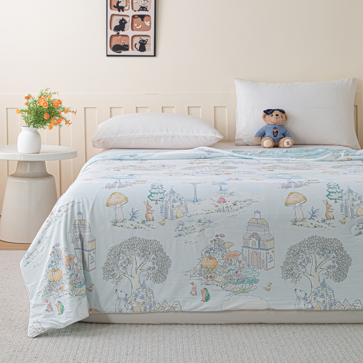 91家纺网 家纺一手货源 找家纺 亿莱鑫 2026新款数码印花凉感丝夏被 梦幻世界-蓝