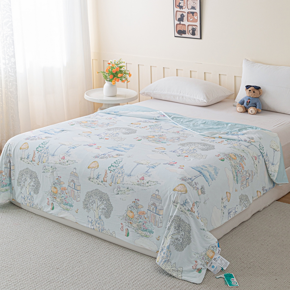 91家纺网 家纺一手货源 找家纺 亿莱鑫 2026新款数码印花凉感丝夏被 梦幻世界-蓝