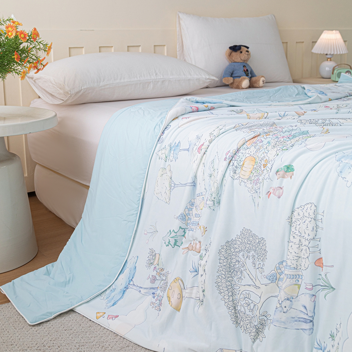 91家纺网 家纺一手货源 找家纺 亿莱鑫 2026新款数码印花凉感丝夏被 梦幻世界-蓝